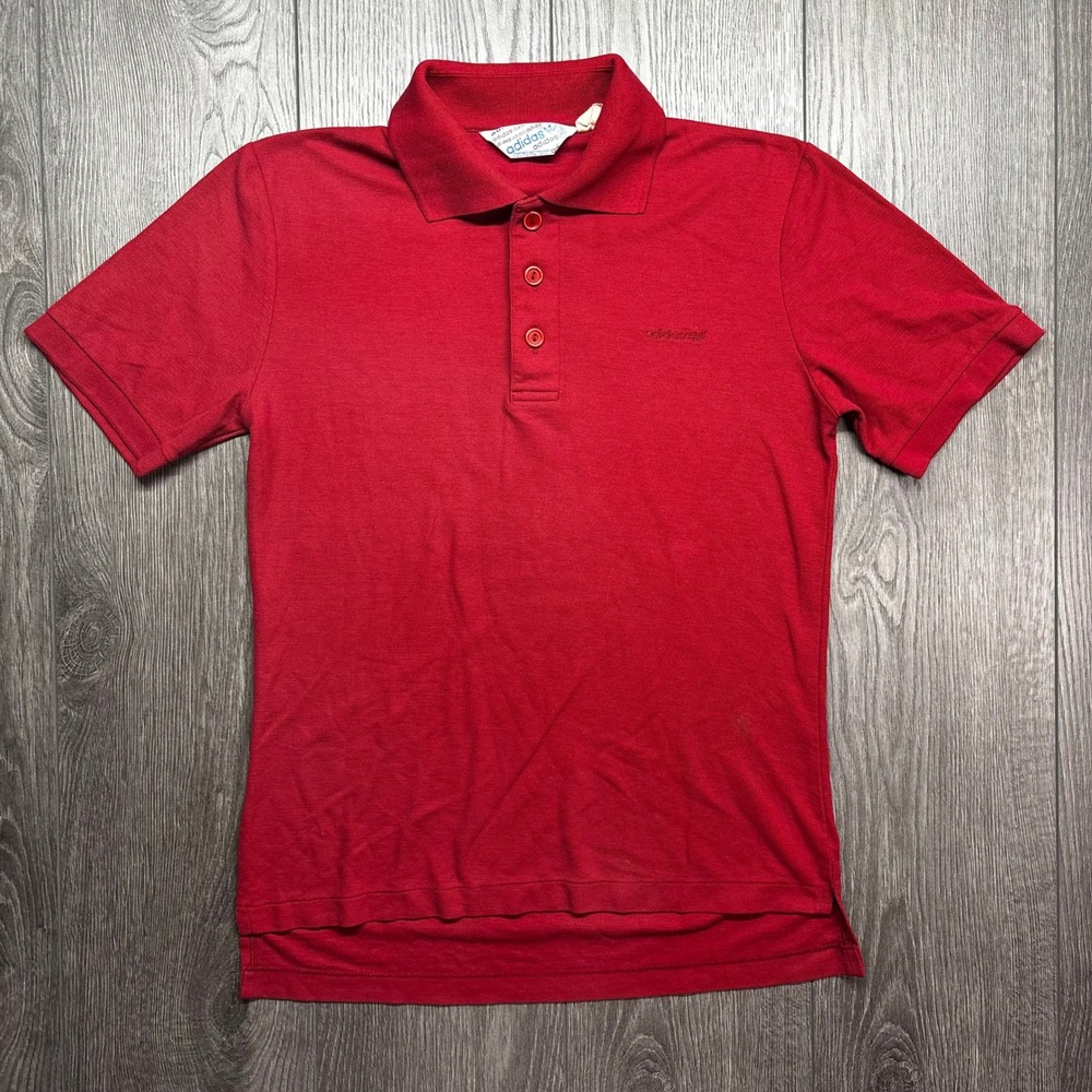 Vintage Adidas Trefoil Polo Shirt Mens Small Red Short Sleeve Pique 80s